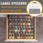 SpaceAid Spice Drawer Organizer with 36 Spice Jars, 386 Spice Labels, 4 Tier Seasoning Rack Tray Insert for Kitchen Drawers, 16.75" Wide x 17.5" Deep