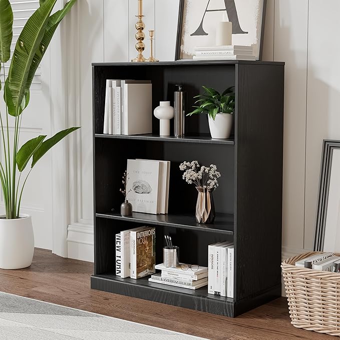41" Wooden Book Shelf, 2 Shelf Bookcase, Modern Bookshelf with Adjustable Shelf for Home Office, Study Room, Black