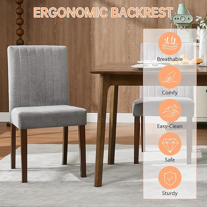 Upholstered Dining Chairs Set of 6, Button Tufted Parsons Chairs with Wood Legs and Padded Seat, Modern Fabric Side Chairs for Dining Room Kitchen Farmhouse Hotel, Gray
