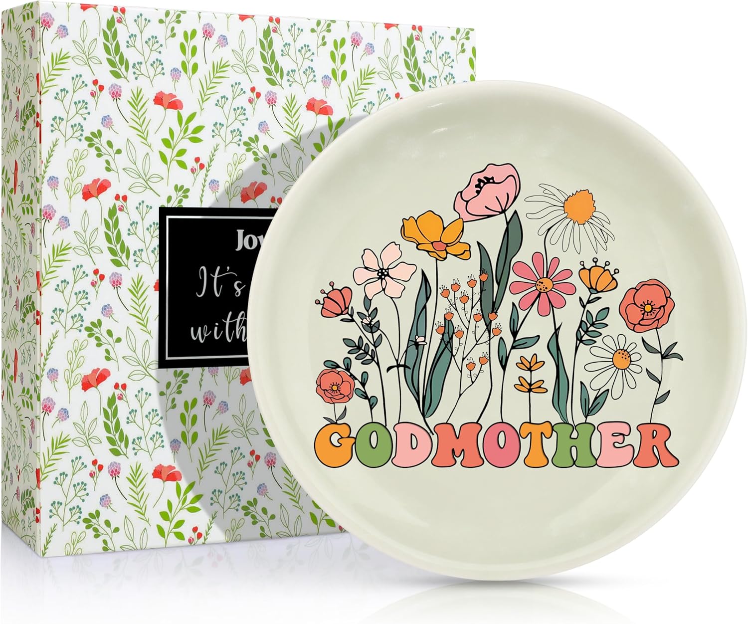 JoycuFF Godmother Proposal Gift Gifts Jewelry Dish, Easter Birthday Will You Be My Godmother Gifts for Godmom Ceramic Trinket Jewelry Dish Christmas Unique Present for Women