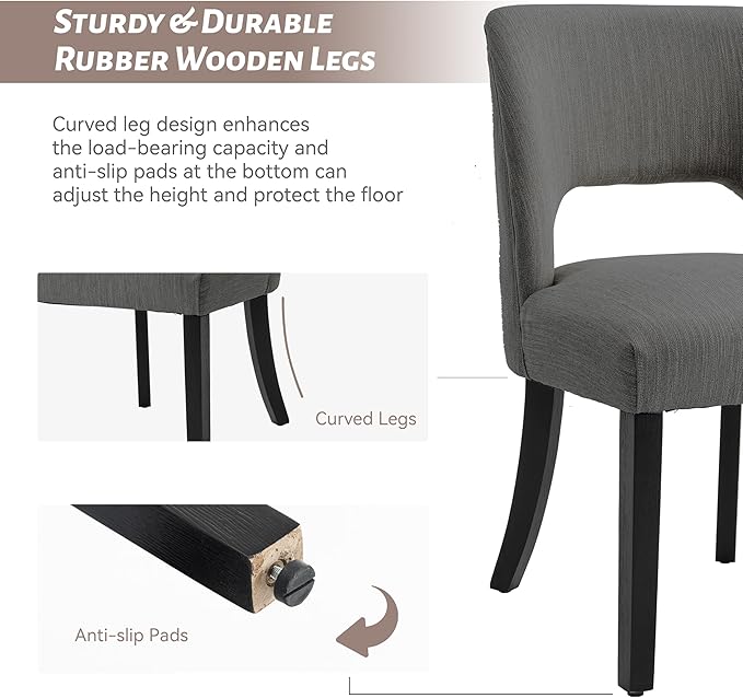 VKNOW Wooden Dining Chairs Set of 2, Modern Fabric Upholstered Dining Room Ch...