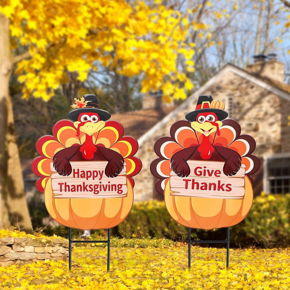 Whaline 2 Pack Fall Thanksgiving Metal Decorative Garden Stake Turkey Pumpkin...