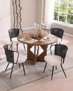 BedsPick Rattan Dining Chair Set of 2 - Farmhouse Upholstered Cane Back Kitchen Chair with Boucle Cushion, Wingback Dining Room Seat with Metal Legs for Home, Kitchen (Black)