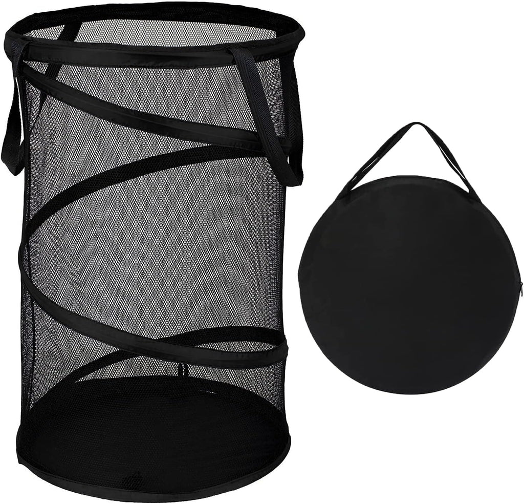 BATTOO Collapsible Laundry Basket Foldable Mesh Pop Up Hamper with Handles for Laundry Room, Bathroom, Kids Room, College Dorm, Travel, Storage Organizer Black
