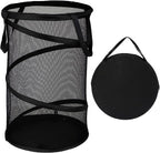 BATTOO Collapsible Laundry Basket Foldable Mesh Pop Up Hamper with Handles for Laundry Room, Bathroom, Kids Room, College Dorm, Travel, Storage Organizer Black