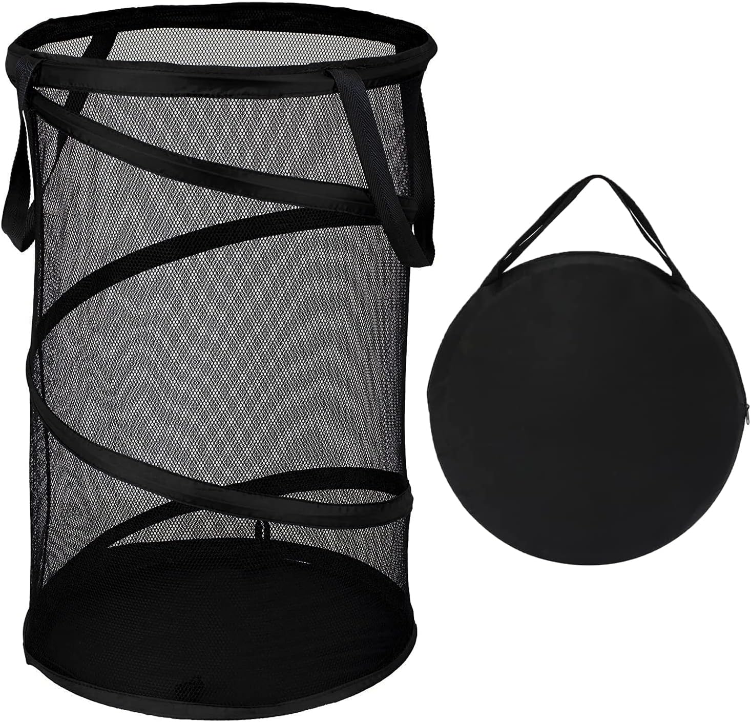 BATTOO Collapsible Laundry Basket Foldable Mesh Pop Up Hamper with Handles for Laundry Room, Bathroom, Kids Room, College Dorm, Travel, Storage Organizer Black