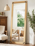 Full Length Mirror with Wooden Frame, 65"X24" Solid Wood Standing Floor Mirror for Farmhouse, Bathroom, Bedroom, Hanging or Leaning Wall-Mounted(Natural)