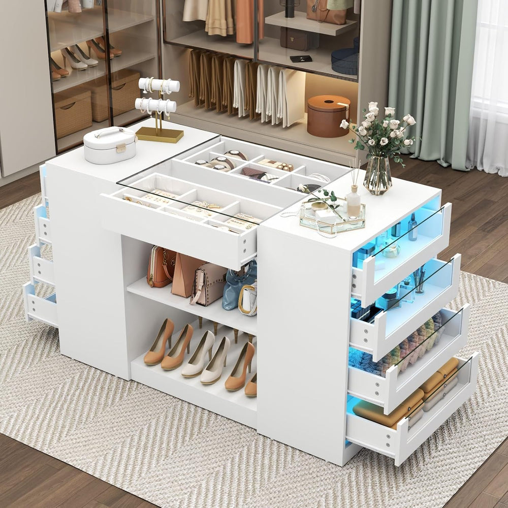 Gyfimoie Closet Island with Drawers, Armoire Wardrobe Closet with LED Lights ...