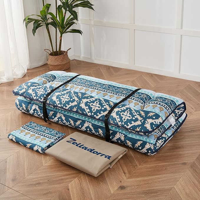 Japanese Floor Mattress, Futon Mattress with Portable Storage Bag and Washabl...