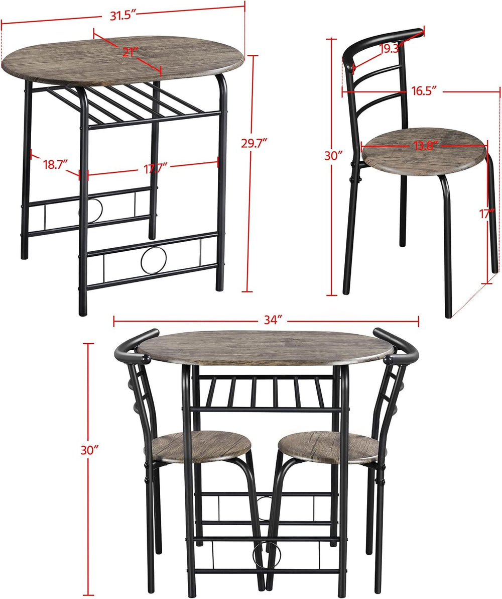 Yaheetech 3 Piece Dining Table Set for 2 Small Table and Chairs Drift Brown |...
