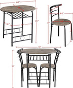 Yaheetech 3 Piece Dining Table Set, Kitchen Table & Chair Sets for 2, Compact Bistro Table Set with Steel Legs, Built-in Wine Rack for Small Space, Apartment, Breakfast Nook, Drift Brown