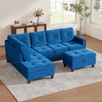 Sectional Couches for Living Room with Movable Chaise & Storage Ottoman - 97.5" Velvet L Shaped Couches for Living Room Apartment, 4 Seat Home Furniture Modular Sectional Sofas, Blue