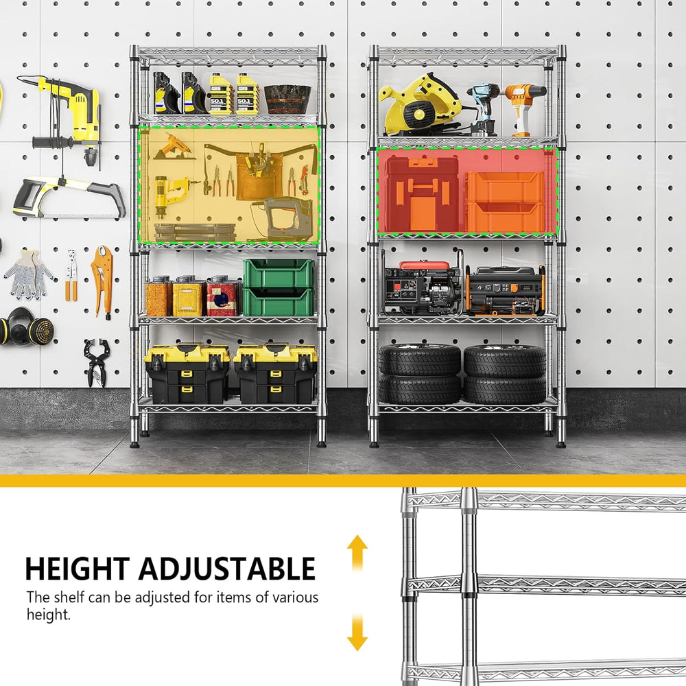M MZG 1250 lbs 5 Tier Shelf Metal Storage Shelves Shelving Wire Rack Heavy Du...