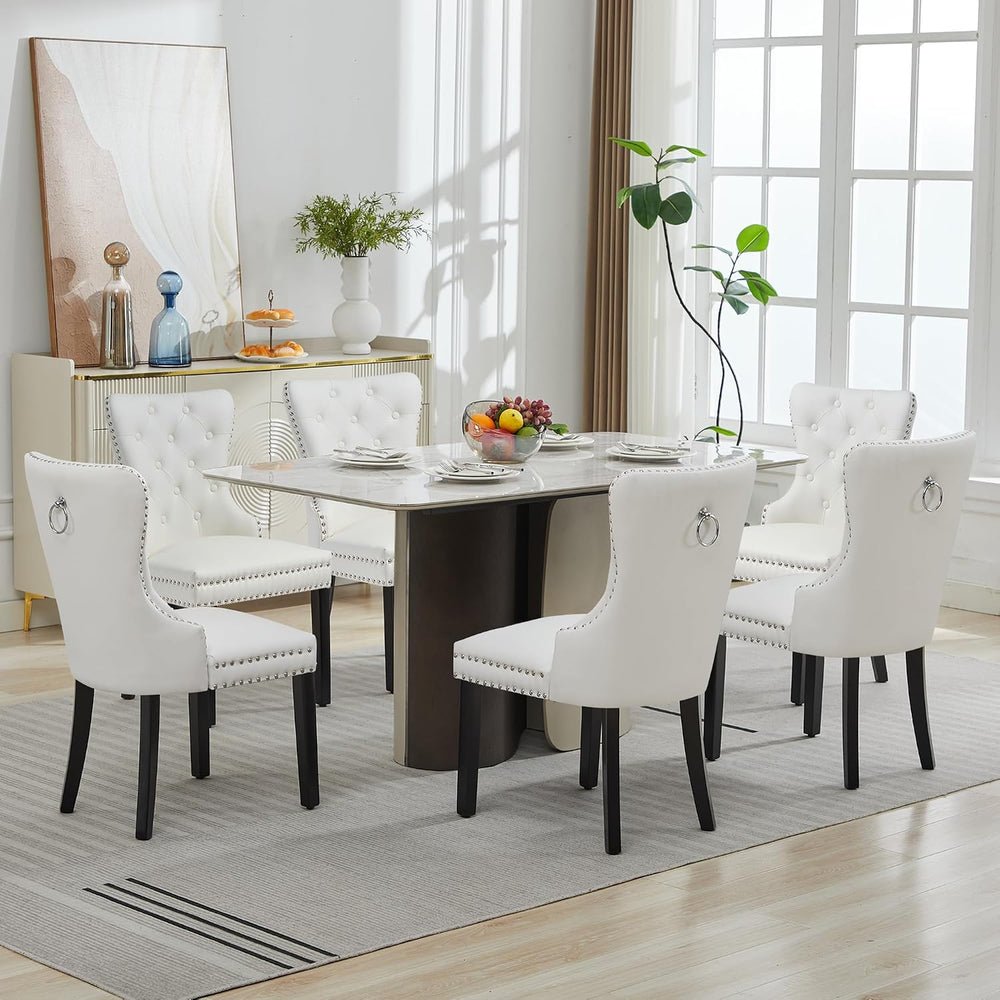 PU Leather Dining Chairs Set of 4, Upholstered Dining Room Chairs with Solid ...