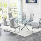 AZmac Modern Leather Dining Chairs Set of 2,Armless Kitchen Chairs,Dining Room Chairs with Upholstered Padded Seat and Sturdy Chrome Legs for Dining Room,Kitchen (Set of 2, Warm Grey)