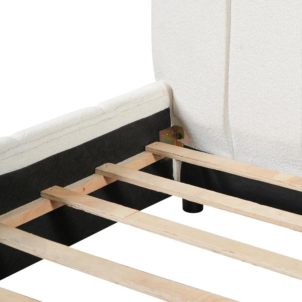 Merax Boucle Upholstered Queen Bed Frame with 42.7" High Headboard &...