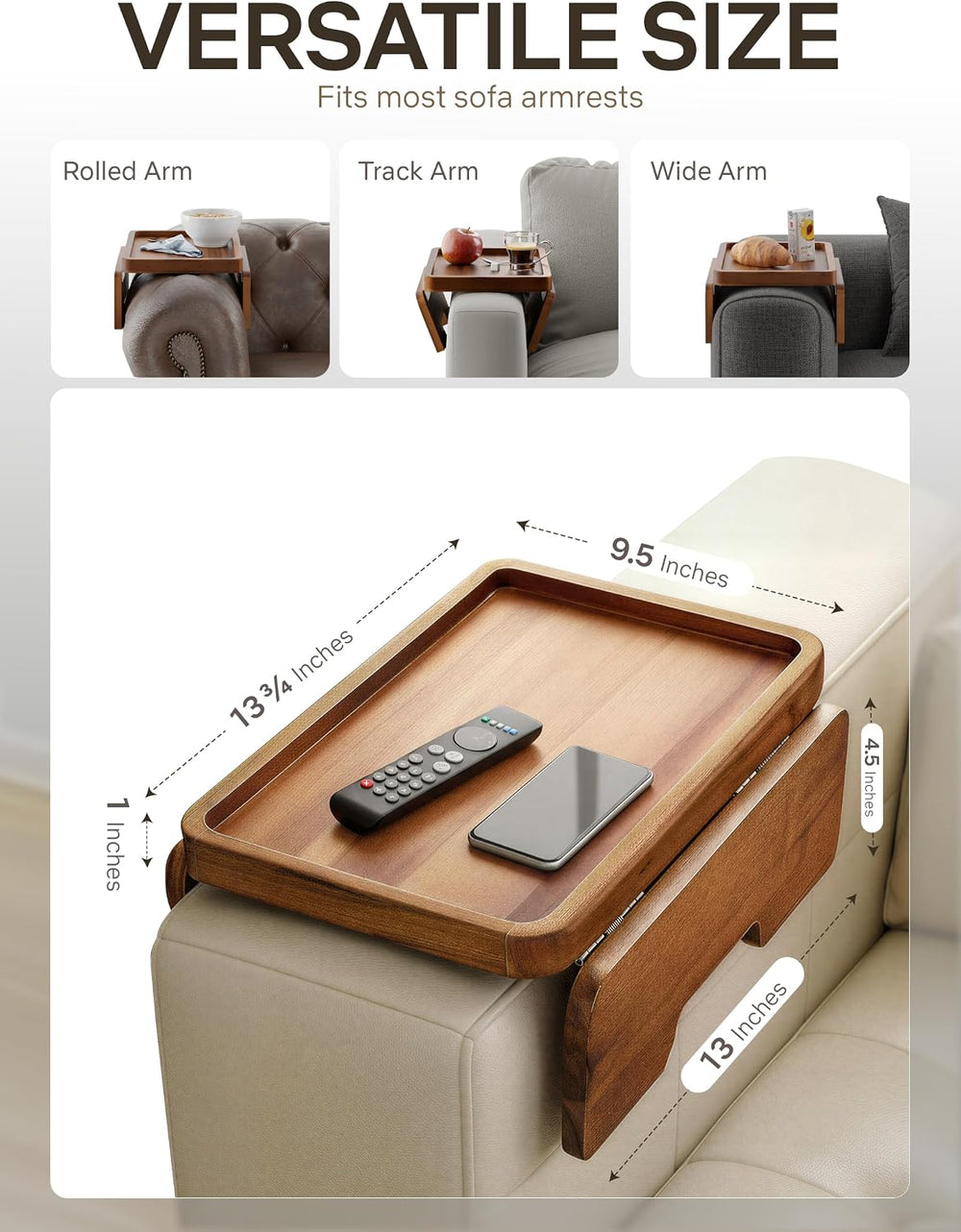Tidita Wood Sofa Armrest Tray, Foldable Couch Arm Table, 13.75" x 9.5&qu...
