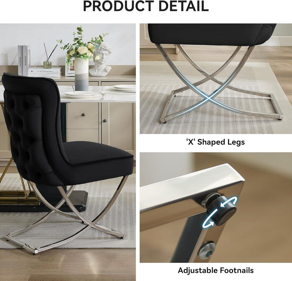 WUTUTUEE Luxury Velvet Dining Chairs, Tufted Upholstered Armless Accent Chair...