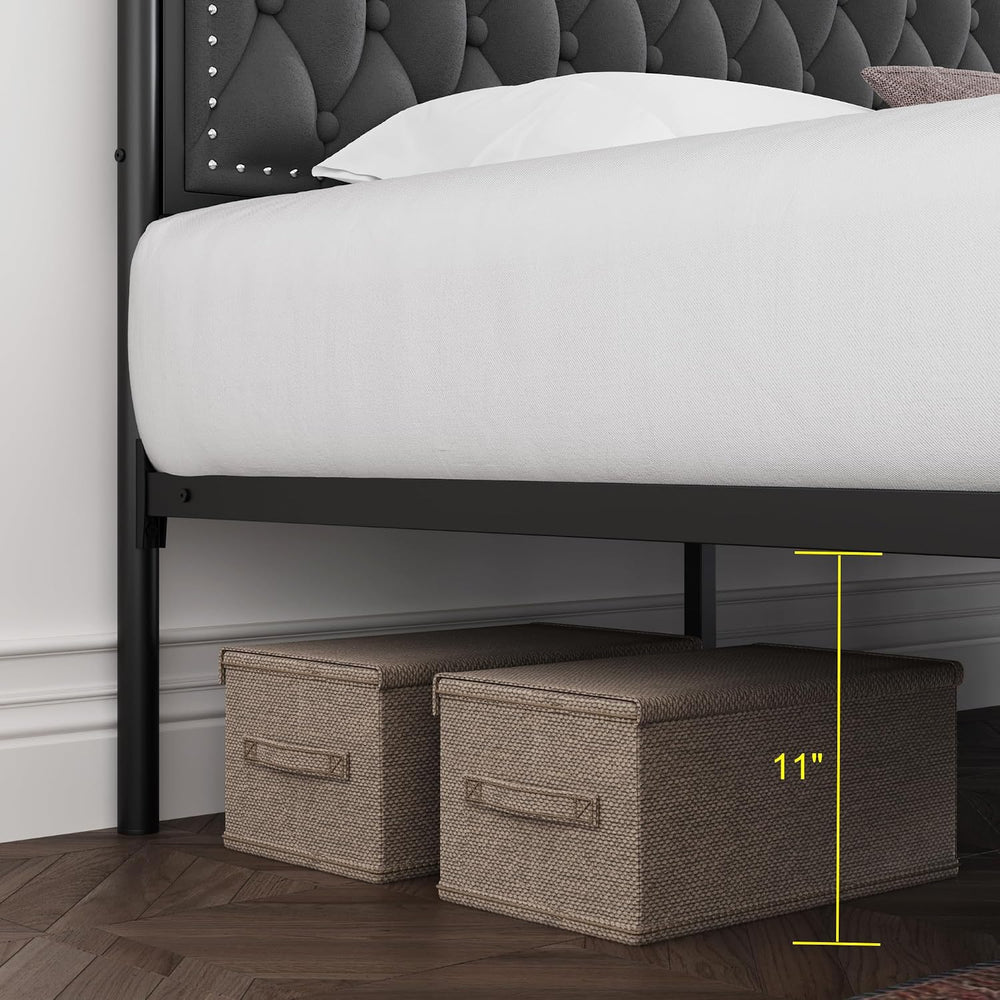 Keyluv King Upholstered Canopy Bed Frame with 3 Storage Drawers & Button ...
