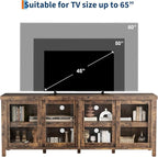 GAOMON TV Stand for 65" with Entertainment Center, Storage Cabinet, 4 Sliding Glass Doors, Mid Century Modern Media TV Console Table for Living Room Bedroom, Retro Brown
