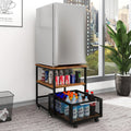 PUNCIA 19.7"x19.7" Mini Fridge Stand 3-Tier Beverage Fridge Table, Retro | 220 LB Capacity Beverage Refrigerator Table, Heavy Duty Rolling Organizer with Drawers for Dorm Apartment Office Bedroom
