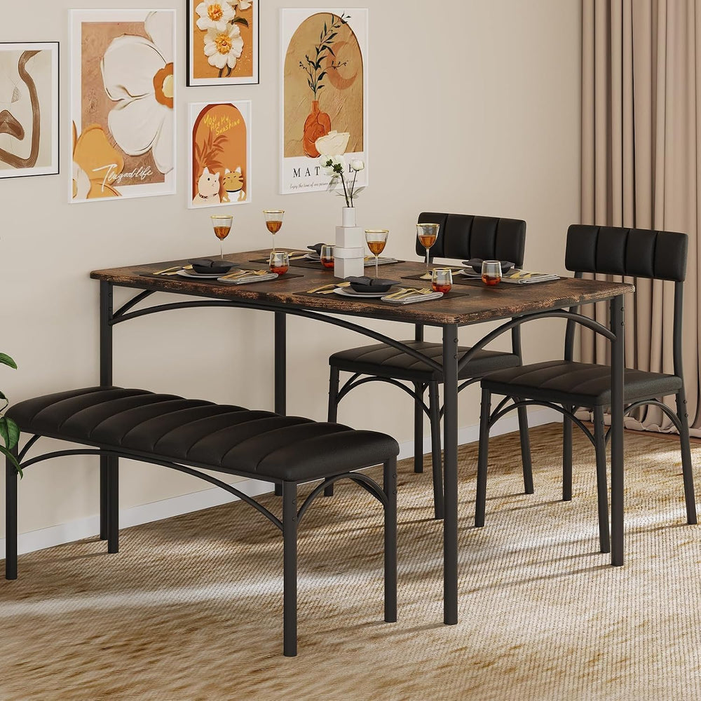4 EVER WINNER Dining Table Set for 4 with Upholstered Seats, Rustic Brown | 4...