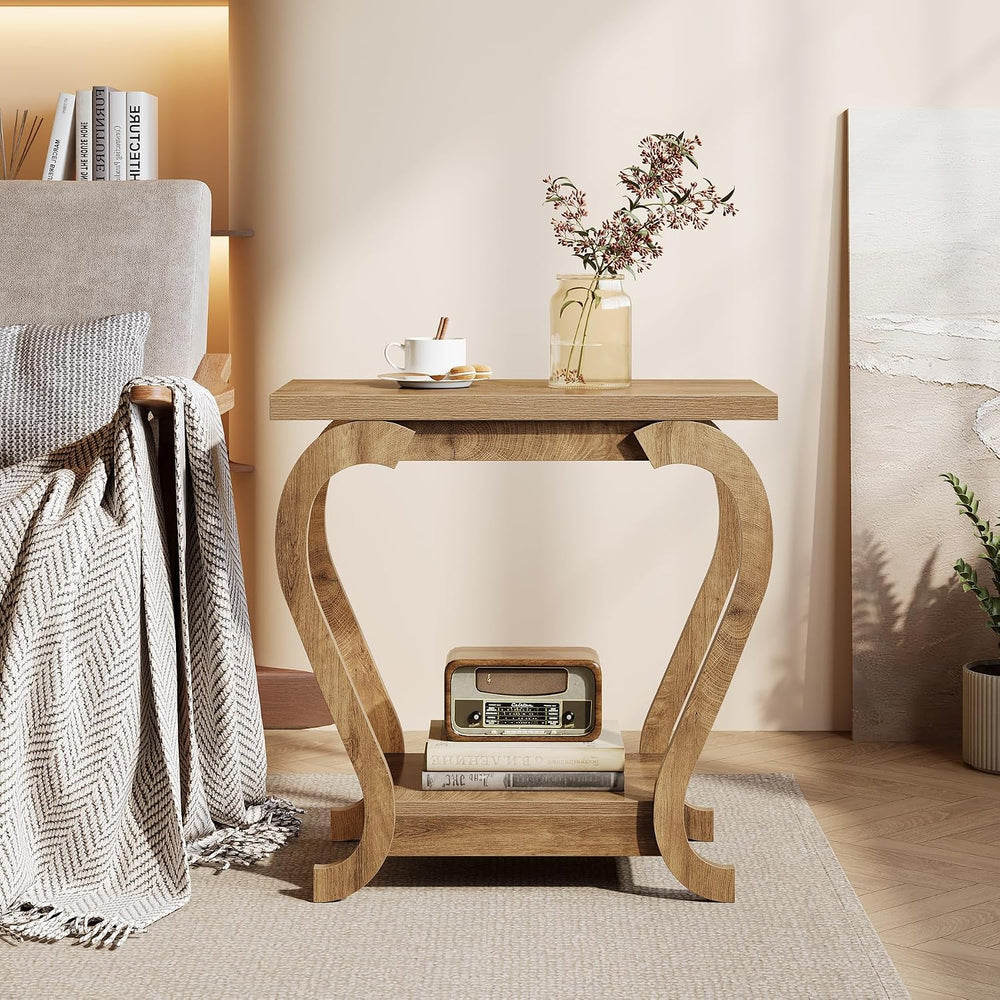 Tribesigns End Table, Narrow Wood Side Table with Storage Shelves, 2-Tier Bed...