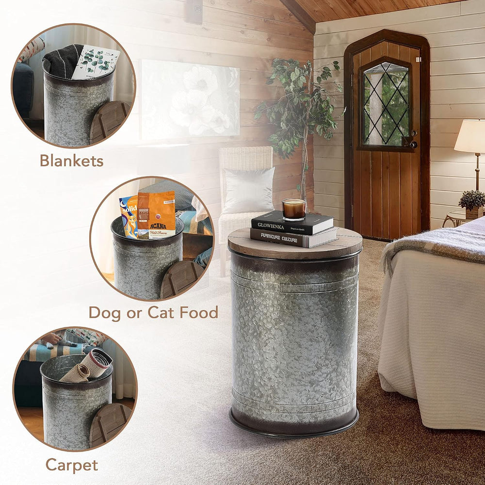 Rustic Storage Ottoman Seat Stool, Farmhouse Accent Side Table, Antique Galva...