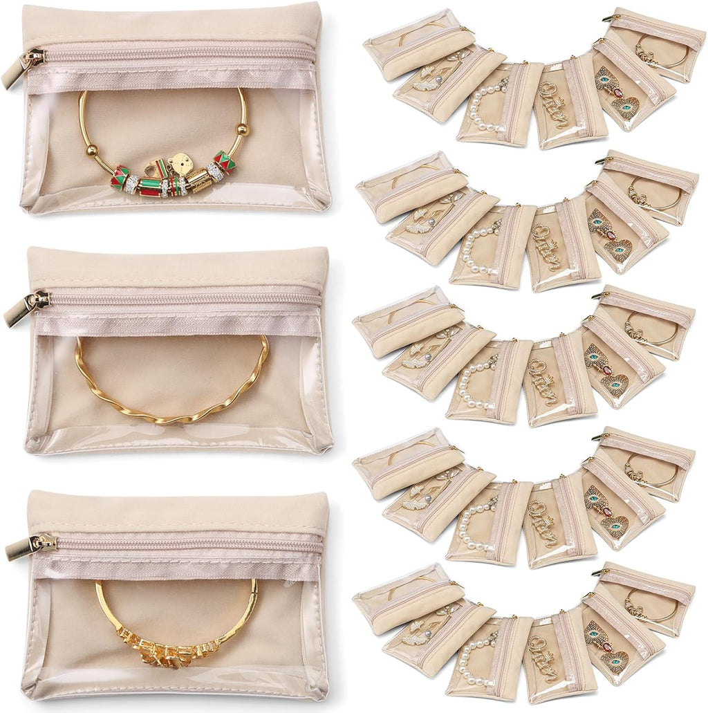 Vlando 33 Pcs Travel Jewelry Case Velvet Jewelry Pouch with Zipper Clear Travel Jewelry Bag Jewelry Travel Organizer for Travel Business Trip Mother's Day Gifts for Mom Wife Women
