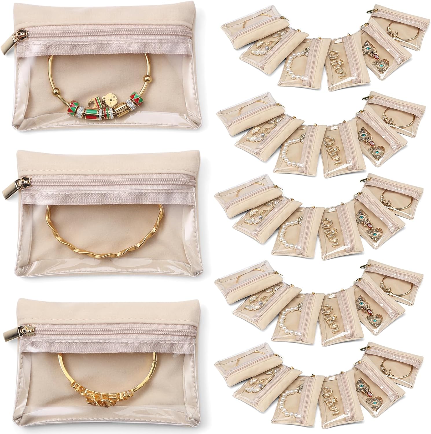 Vlando 33 Pcs Travel Jewelry Case Velvet Jewelry Pouch with Zipper Clear Travel Jewelry Bag Jewelry Travel Organizer for Travel Business Trip Mother's Day Gifts for Mom Wife Women