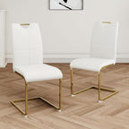 Goujxcy Dining Chairs Set of 2, Modern High Back Kitchen Chairs with Metal Legs and Faux Leather Padded Seat Upholstered Dining Chairs for Dining & Kitchen,Living Room (White&Gold, Set of 2)