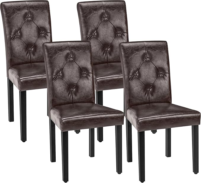 VECELO Upholstered Dining Chairs Set of 4, Modern PU Leather and Solid Wood Legs & High Back for Kitchen/Living Room- Coffee