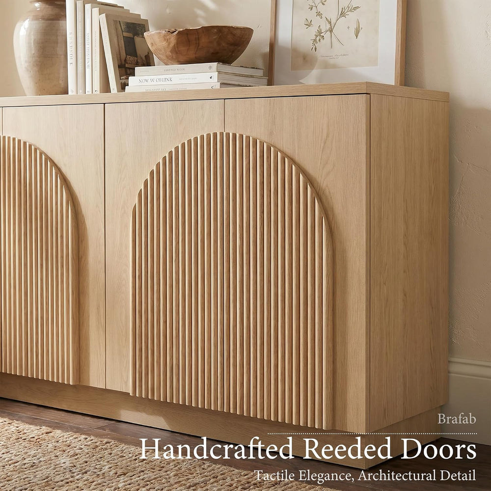 Brafab Modern 55" Fluted Wood Sideboard Buffet Cabinet with Storage/Natu...