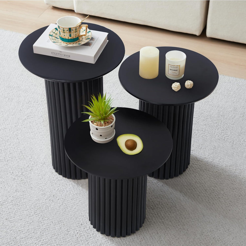 Bifins Black Round Nesting Coffee Table Set of 3
