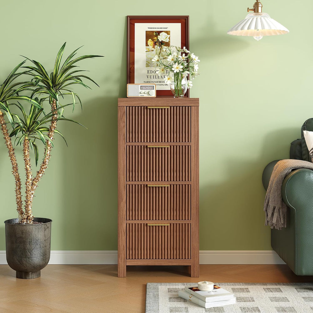 Mid-Century Modern Tall Wooden Dresser with 4 Spacious Drawers, Entryway Stor...