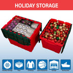 Akro-Mils KeepBox 12 Gallon Storage Container, Nesting and Stackable Plastic Storage Box with Lid Attached, Organizer Tote for Garages, Closets, and Moving, 21-1/2" x 15" x 12-1/2", Red/Green, 6-Pack