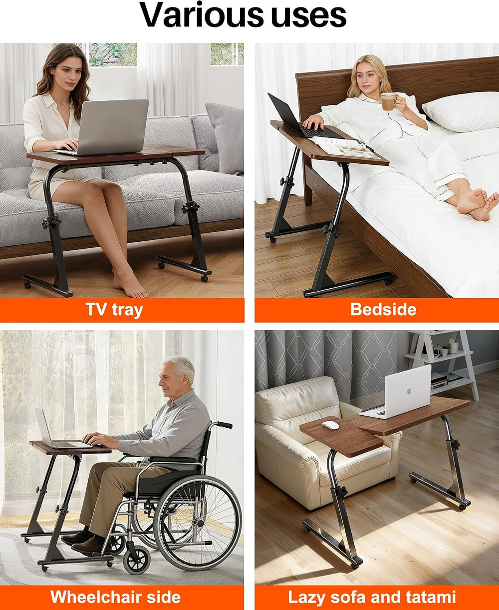 TV Tray Table with Wheels, Height Adjustable Folding Laptop Desk for Sofa | T...