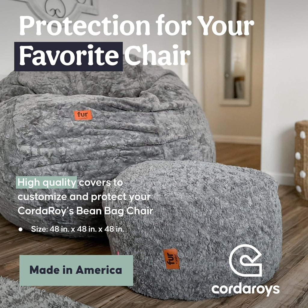 CordaRoy's Queen Size Faux Fur Bean Bag Chair Cover (Bean Bag Sold Separately), Grey