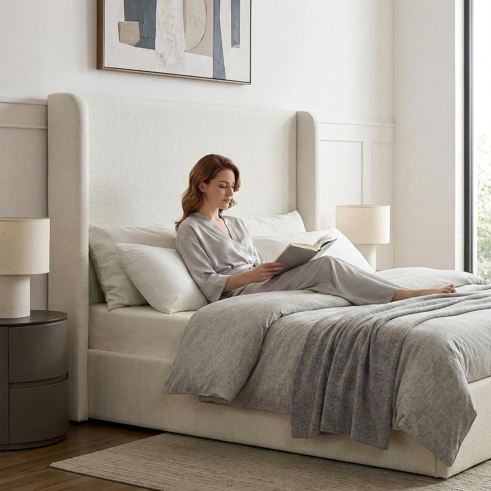 California King Size 52" High Headboard Upholstered Platform Bed Frame, ...