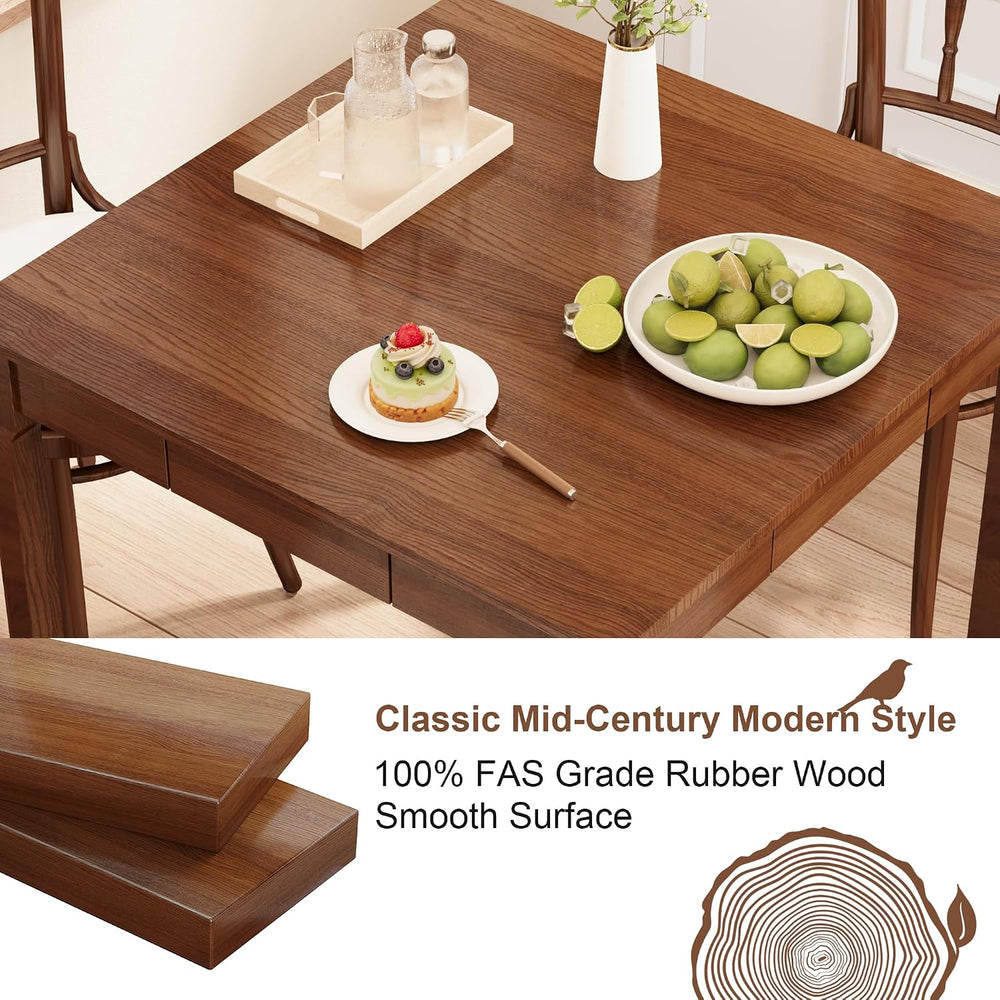Solid Wood Desk with Drawers - 29.5” Square Dining Table, Mid Century Modern ...
