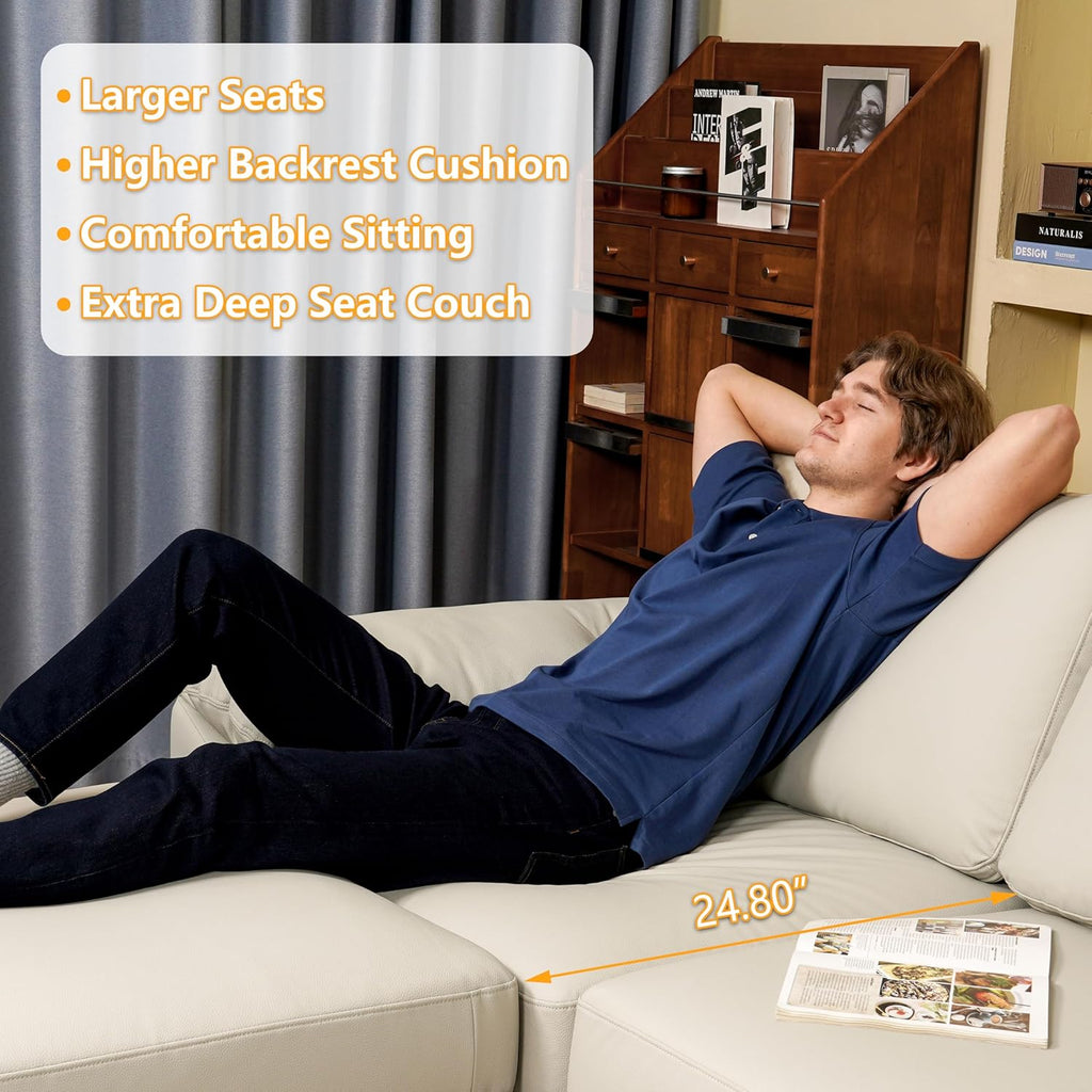 EASE MOOSE Oversized Modular Sectional Sofa,Leather Sectional Couch with Wide Deep Seat,Scratch Resistant Faux Leather Material,L Shaped Sofa for Big Spaces,Beige