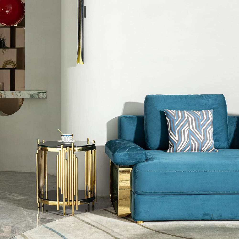 17.72'' Tempered Glass Side Table for Living Room, 2-Tier Modern Circ...