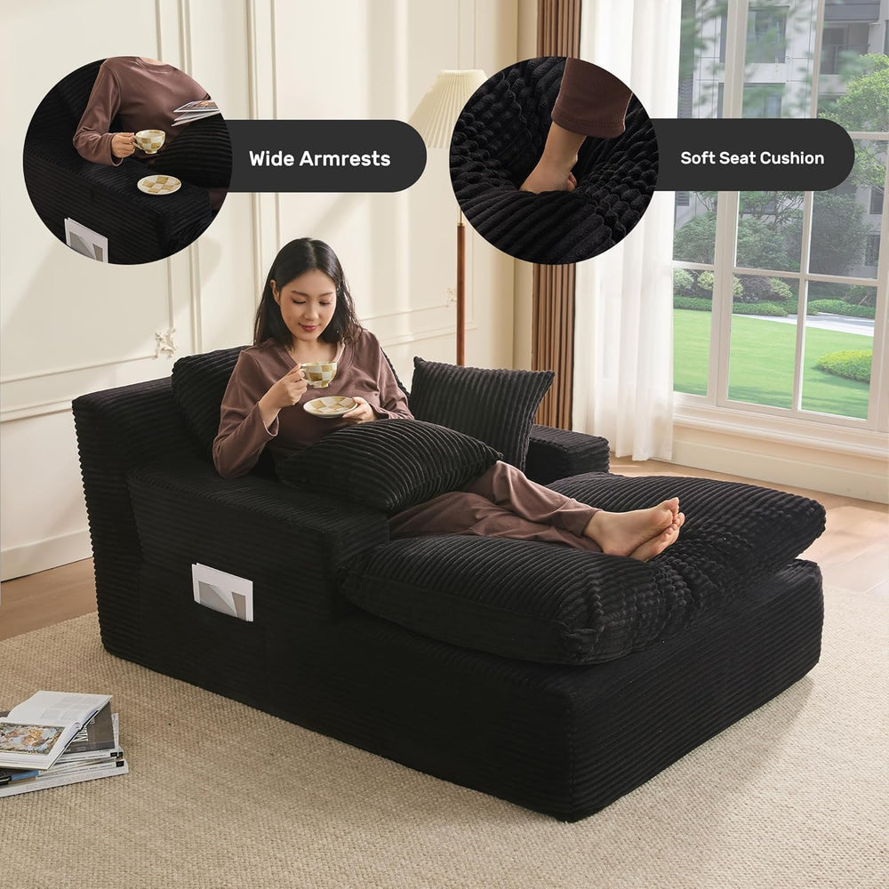 Afuson 63" Chaise Lounge Chair Indoor, Set of Convertible Sleeper Sofa C...
