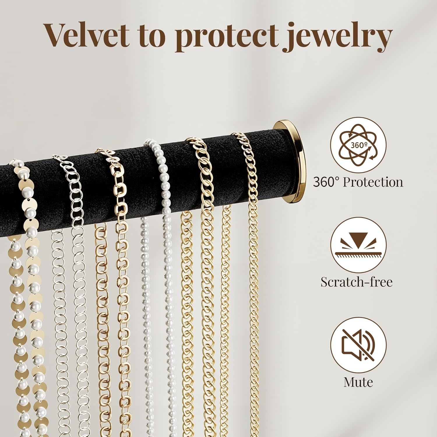 pickpiff Jewelry Holder Organizer with Velvet, Adjustable 10"-17" Tall, Metal Stand for Display Bracelet, Necklace, Earrings, Rings, Black and Gold