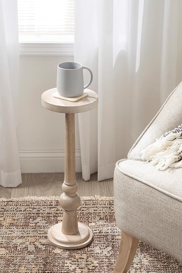Kate and Laurel Wegner Coastal Wooden Round Drink Table, 8 x 23, Whitewash, E...