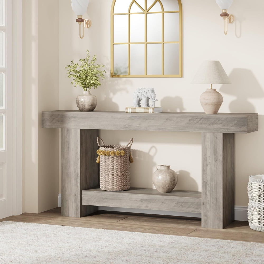 GarveeHome Entryway Console Table, Farmhouse 2-Tier Entryway Table, Long Sofa...
