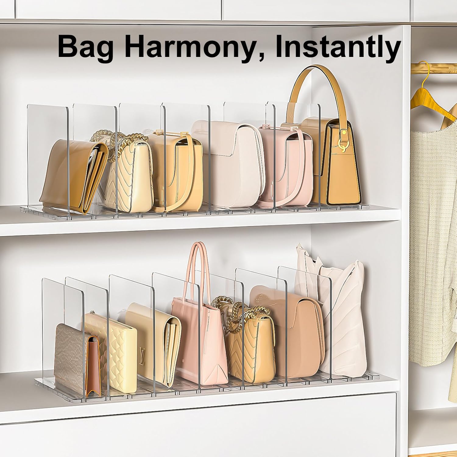Bag Purse Organizer Accessories: 2-Dividers Plastic Clutch Dividers for Closet Organizers and Storage - Keep Carteras & Pocketbook Upright