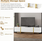 Ball & Cast Luxury Fluted TV Stand with Storage Cabinets for TVs up to 80", Modern Entertainment Center w/2 Drawers & Golden Wood Grain Leg, Media Console for Living Room,Bedroom,White