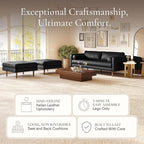 Poly & Bark Napa Leather Couch - 88.5-Inch Office Sofa with 2 Bolsters - Full-Grain Leather Sofa for Living Room with Feather-Down Topper - Living Room Couch - Vintage Italian Leather in Onyx Black