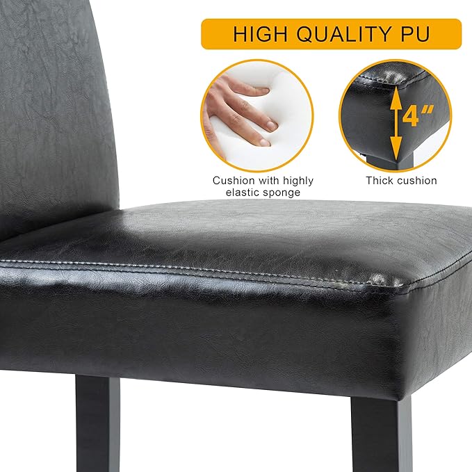 LSSPAID Dining Chairs Set of 4, PU Leather Padded Upholstered Modern Parson Chair, Dining Room Chairs with Solid Wood Legs for Kitchen Living Room, Black